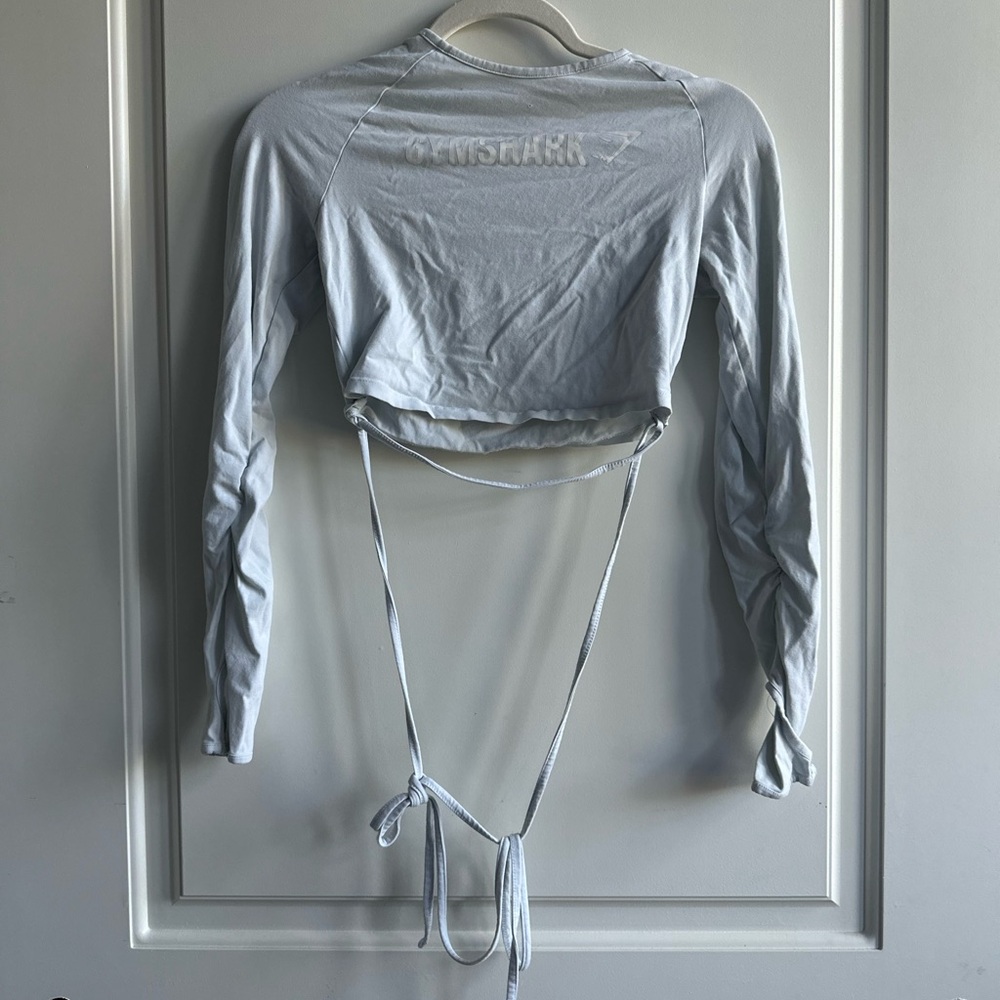 Gymshark Women's Pastel Blue Long Sleeve Tie-Back Top